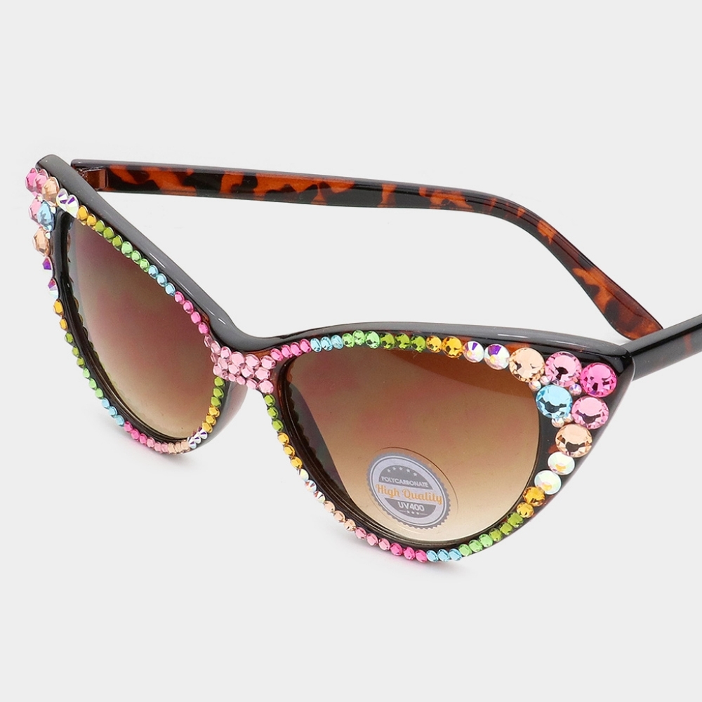 MultiColored Cat Eye Rhinestone Sun Glasses Shades Animal Bling Style